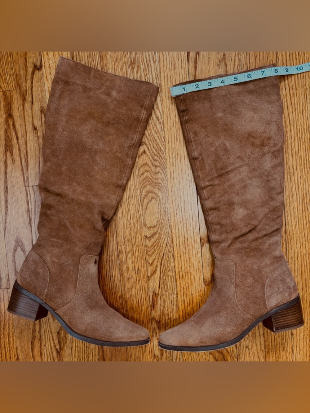 Steve Madden Holly tan suede leather knee high block heel pointed toe boots 10M - Picture 13 of 16